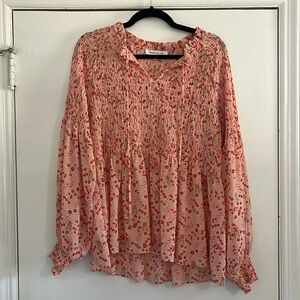 Rose and Olive Pink floral smocked blouse